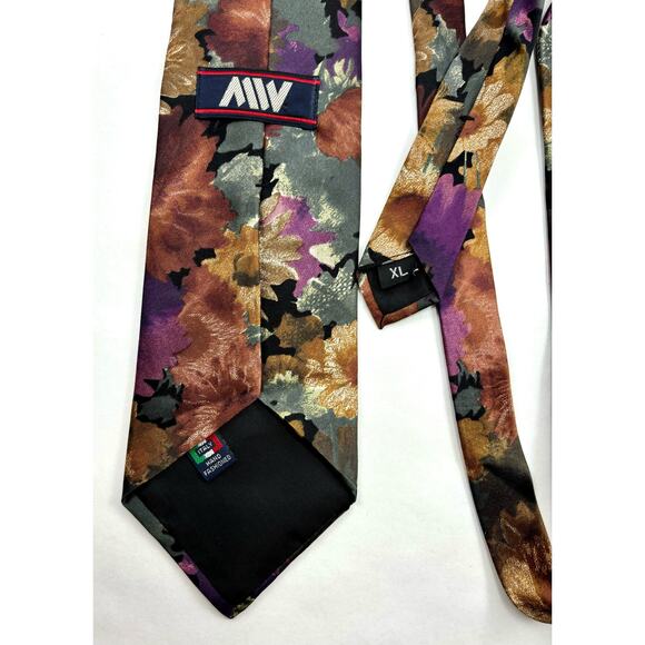 MIV Silk Tie Hand Made in Italy 1980s Floral Vintage - Picture 10 of 16
